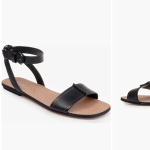 Splendid Tabitha Leather Ankle Strap Flat Sandals | Black | Size 11